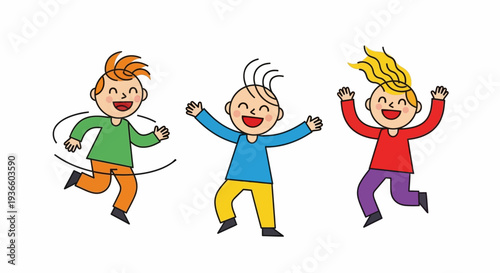 Children playing and jumping rope together in a joyful cartoon illustration