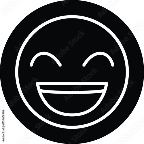 Emoji Laugh icon white line art on black circle background vector