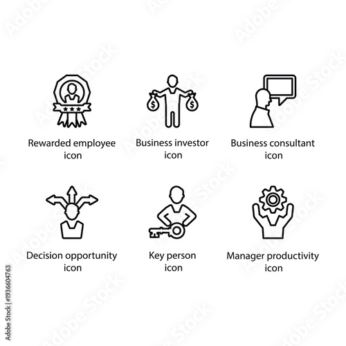 Rewarded employee, investor, consultant, Decision opportunity, Key person, Manager productivity, icon