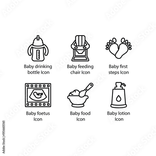 Drinking bottle, feeding chair, first steps, foetus, Baby food, Baby lotion, icon