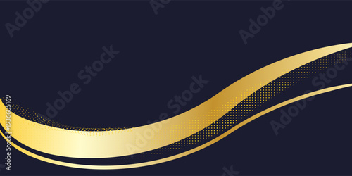 Elegant flowing golden swooshes on the dark background. Wave element with a metallic gradient for a luxurious border or footer on a certificate, banner, or invitation
