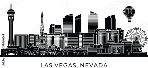Las Vegas Nevada Skyline Silhouette With Eiffel Tower and Ferris Wheel city