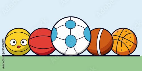 Sports balls minimal flat icon set. Cartoon style.
