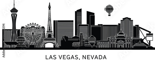 Las Vegas Nevada Skyline Silhouette with Hot Air Balloon and Ferris Wheel city