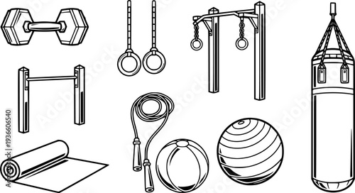 Professional Gym and Fitness Equipment Icon Set - Barbell, Dumbbell, and Strength Training Vector