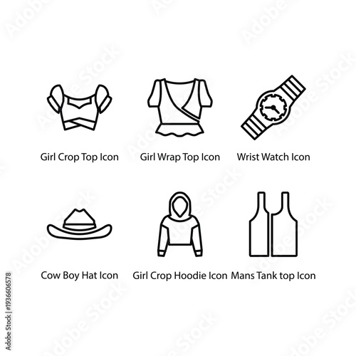 Crop Top, Wrap Top, Wrist Watch, Cow Boy Hat, Crop Hoodie, Tank top, icon