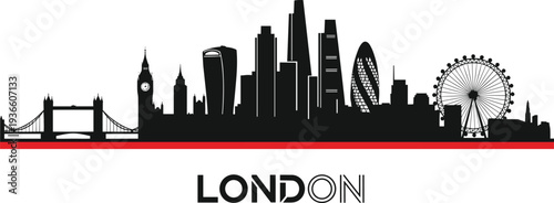 London Skyline Silhouette With Famous Landmarks On White Background city urban