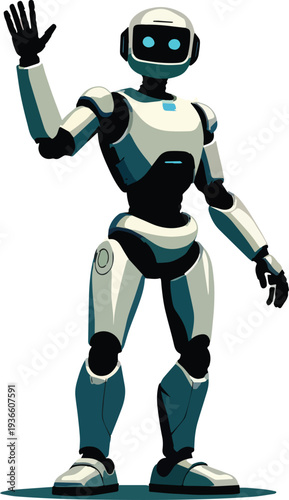 robot umanoide uomo donna che saluta stop alt vettoriale