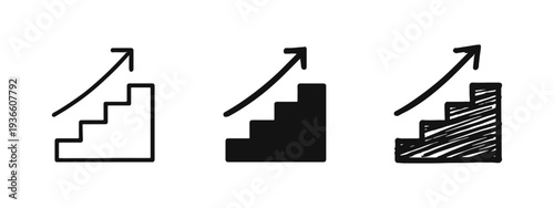 Stairs with an upward arrow icon set symbolizing growth, progress, and success in business or personal development.