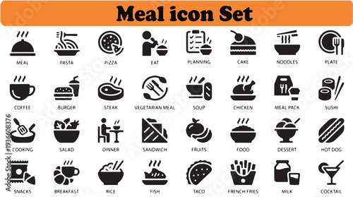Meal Icon Set Collection on White Background