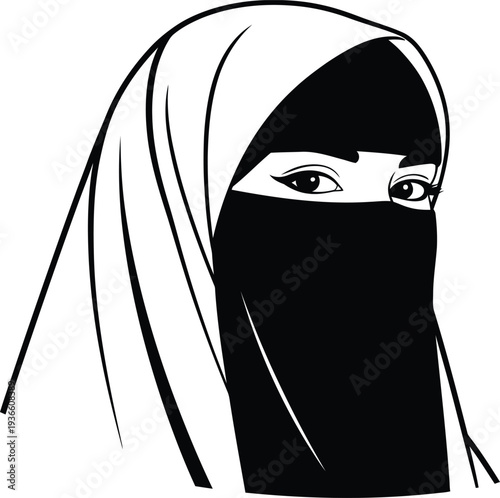 Woman wearing a traditional niqab or burqa headscarf