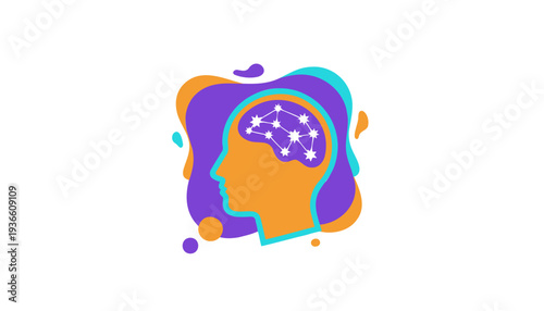 Vibrant abstract illustration of a human head in profile with an illuminated brain network, symbolizing intelligence and cognitive processes.