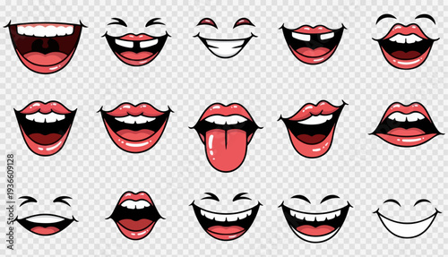 Set of 15 cartoon mouth expressions vector
