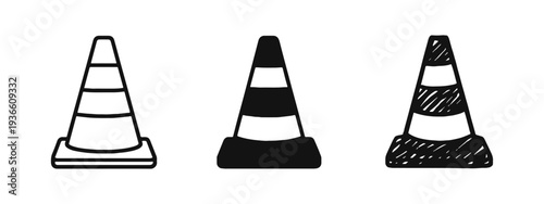 Hand Drawn Traffic Cone and Safety Barrier Icon Set