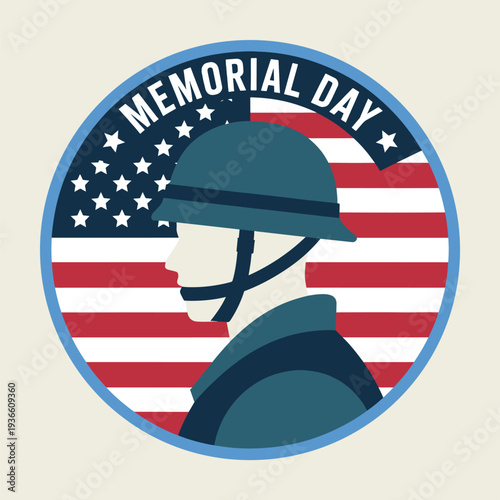 Memorial Day soldier profile with  flag background patriotic tribute illustration
