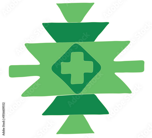 Balkan traditional green geometric ornament with a symbolic cross pattern
