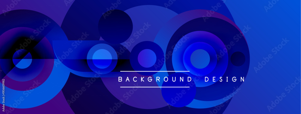 Fototapeta premium Abstract blue circles overlap creating dynamic background. Modern design features gradient shades, simple text elements.