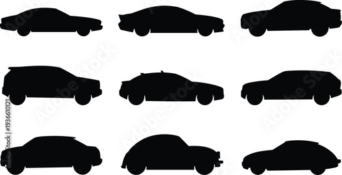 Car silhouettes collection with different automobile body shapes sedan coupe hatchback and sports vehicles transport icon set
