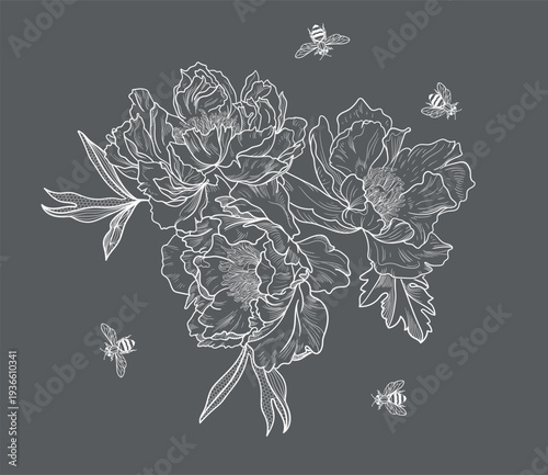  flowers and foliage. Vector illustration, bouquet.	