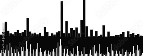 Black and white cityscape silhouette with varying building heights