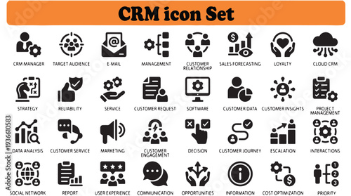 CRM Icon Set Collection on White Background