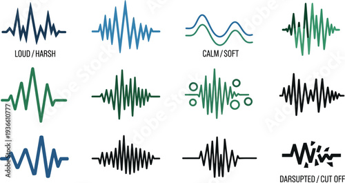Collection of various audio waveform patterns and signals