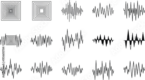 Collection of geometric patterns and distorted waveforms