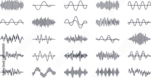 Collection of various audio waveform patterns and signals