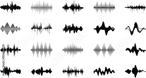 Collection of various audio waveform patterns and signals