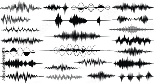 Collection of various audio waveform patterns and shapes