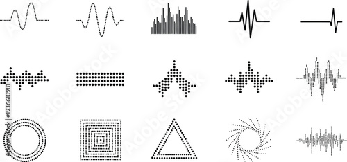 Collection of abstract geometric and waveform patterns