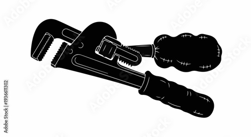 Two black pipe wrenches with textured handles on a white background
