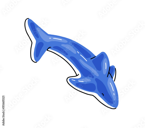 Cute gummy dolphin. Jelly candy with shape of animal for kids. Funny fruit marmalade. Soft gelatin sweet. Chewing confectionery, dessert. Flat isolated vector illustration on white background