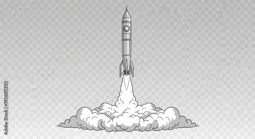 Rocket Launching into Space with Smoke and Flames