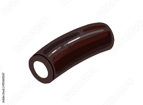 Black liquorice candy with cream filling. Licorice rock, jelly stick, gummy tube. Healthy chewing confectionery. Tasty sweet, sugar treat. Flat isolated vector illustration on white background