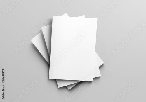 Three isolated magazine covers Mockup on white background with soft shadows. 3D rendering