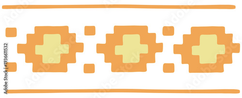 Geometric art ethnic border with traditional yellow folk ornaments