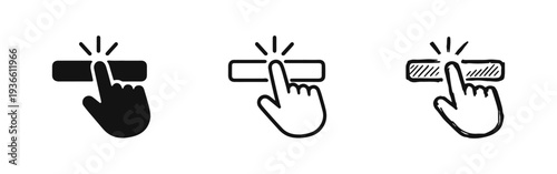 Hand Clicking Button Icon Set. Cursor Pointer and Interaction Symbol in Multiple Styles.