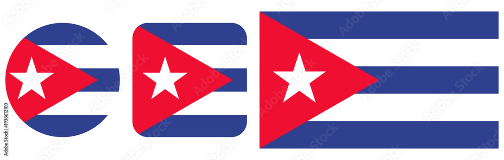 Obraz premium A set of icons depicting the Cuban flag, vector graphics, on a transparent background.