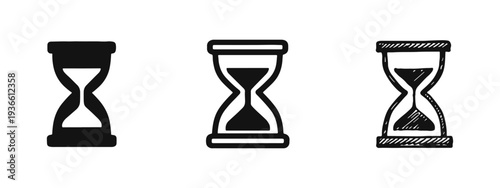 Hourglass Icon Set. Time Measurement Symbol Representing Duration and Deadline.