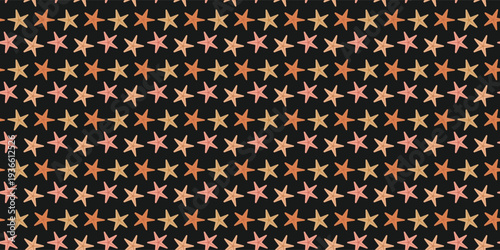 Seamless pattern with colorful starfish on black background for summer.  sea stars pattern