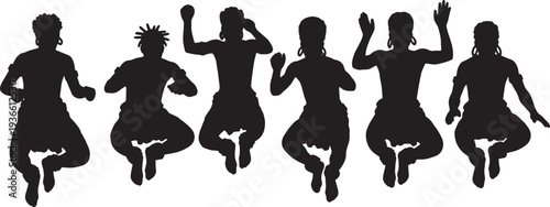 Black Solid African Adumu Dance Silhouettes Set of Six on White Background
