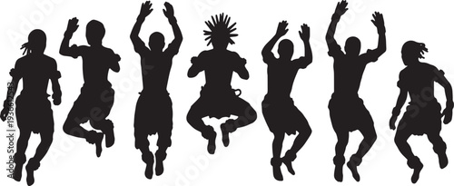Black Solid African Adumu Dance Silhouettes Set of Six on White Background