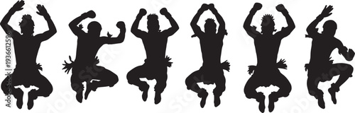 Black Solid African Tribal Dance Silhouettes Set of Six on White Background