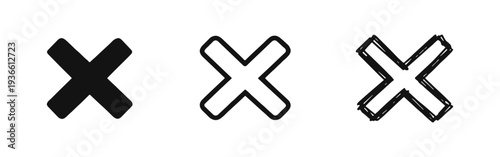 Cross Mark Icon Set. X Symbol for Error, Rejection, and Incorrectness.