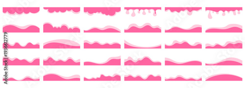 Shape separator curve for wave divider footer and website vector banner. Design web page for top header bottom and form cloud corner. Shape background border for wave pink divider