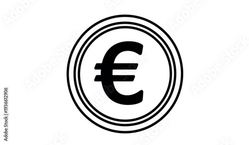 Black and white illustration of a euro coin symbol on a circular shape