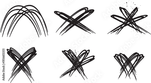 Black Solid Aquatic Art Fountain Silhouettes Set of Six on White Background