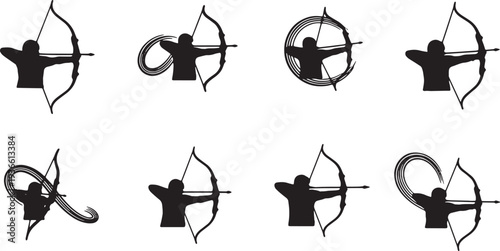 Black Solid Archery Light Silhouettes Set of Six on White Background