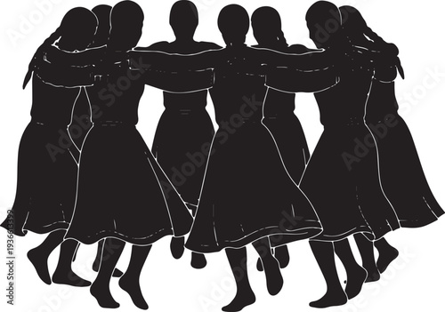 Black Solid Armenian Kochari Dance Silhouettes Set of Six on White Background